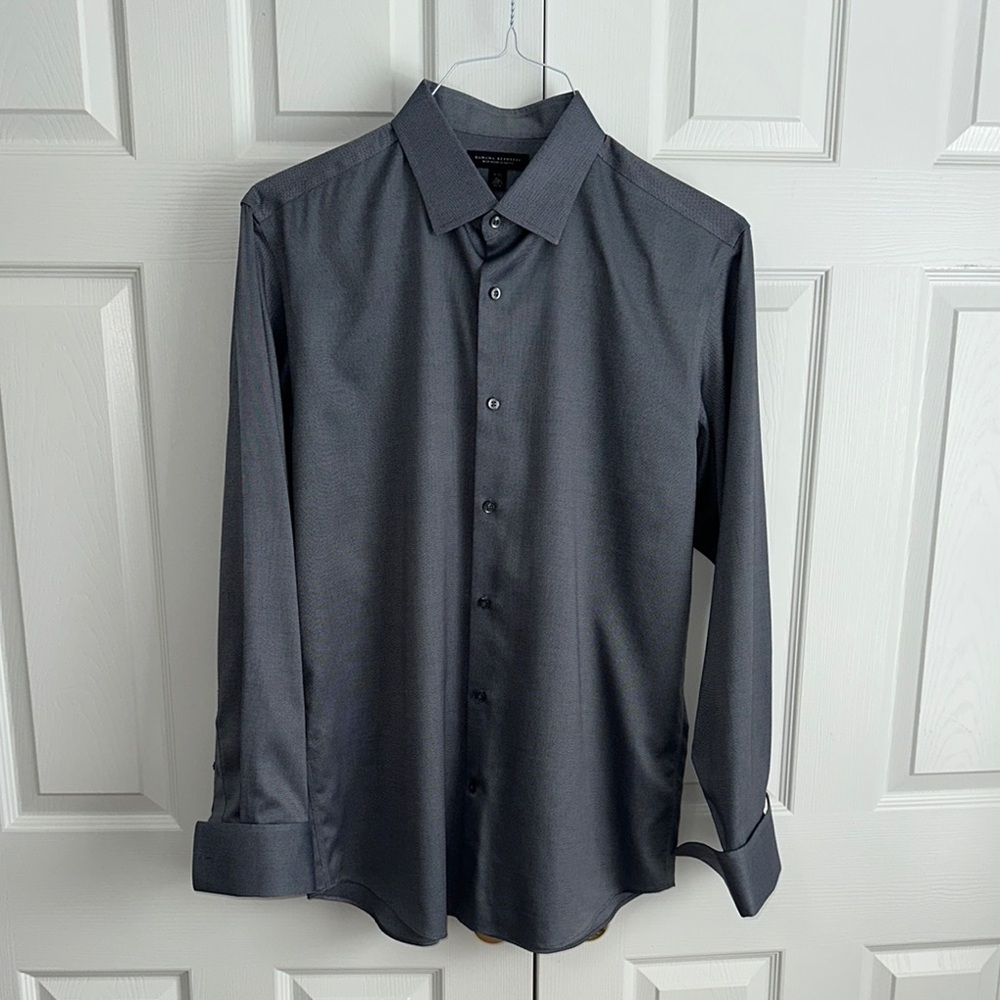 Banana Republic Black Gray NON IRON SLIM FIT FRENCH CUFF Dress Shirt XL